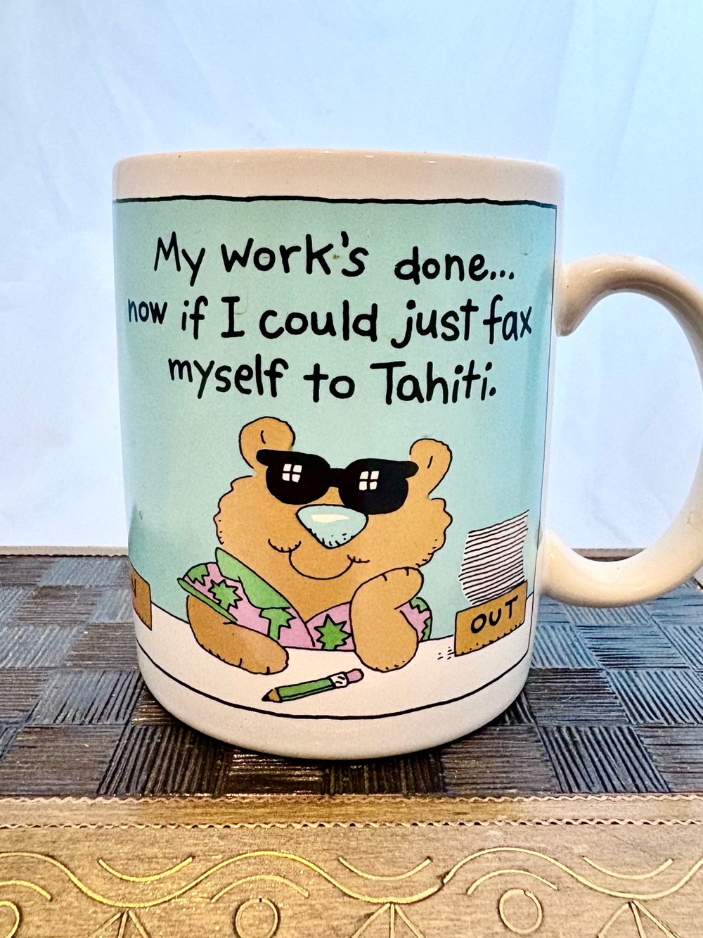 Hallmark Light Blue Novelty Tahiti Bear Ceramic Coffee Mug